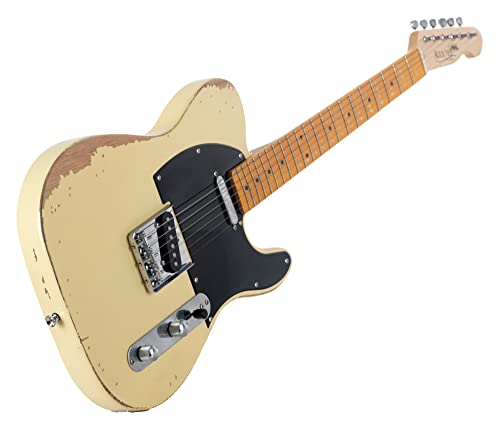 Rocktile Vinstage TL-HMWM gitara elektryczna – gitara relikowa w stylu wiekowym – korpus: mahoń – gryf/szyja: klon – 2 x Single Coil Pickup – sprzęt vintage – biały vintage