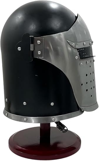 Medieval Armor Helmet Barbuti Helmet, Knight Templar Visor Design, Black and Silver, Decorative Home Accent