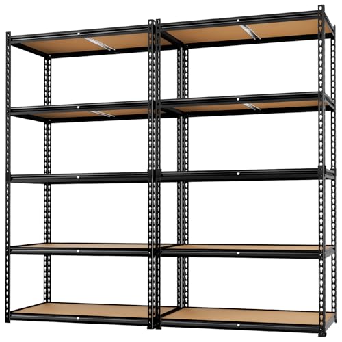 Image of LEVELEVE 5-Tier Heavy Duty Storage Shelving Unit, 2000 lbs Capacity, Adjustable Metal Utility Shelf, 48 inch L x 18 inch W x 73 inch H for Garage, Kitchen, Pantry, Basement, Bathroom, Laundry,2 Pack
