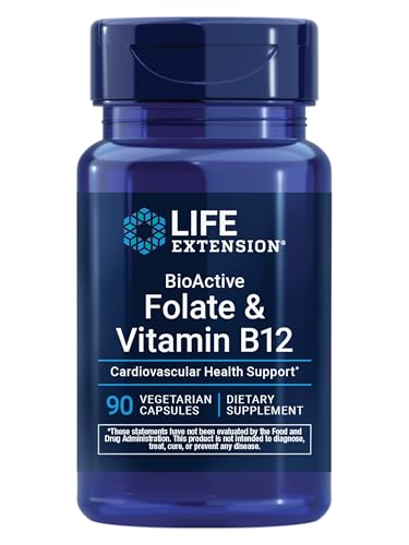 Life Extension BioActive Folate & Vitamin B12, Promotes Heart, Brain & GI Tract Health, Non-GMO, Gluten-Free, Vegetarian, 90 Capsules