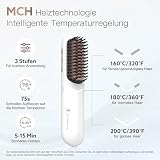 webeauty Glättbürste Kabellos, 200 Millionen Negative Ionen Glättungsbürste, Wiederaufladbare Haarglätter Bürste, Tragbare Mini Glättbürste mit Typ C Ladekabel für Reise, Weiß