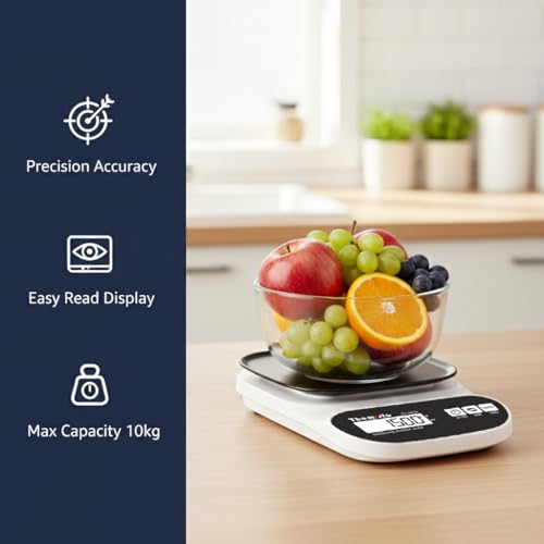 Image of Themisto TH-WS16 Electronic digital Kitchen Weighing Scale |10 Kg | Back Light LCD| Made In India