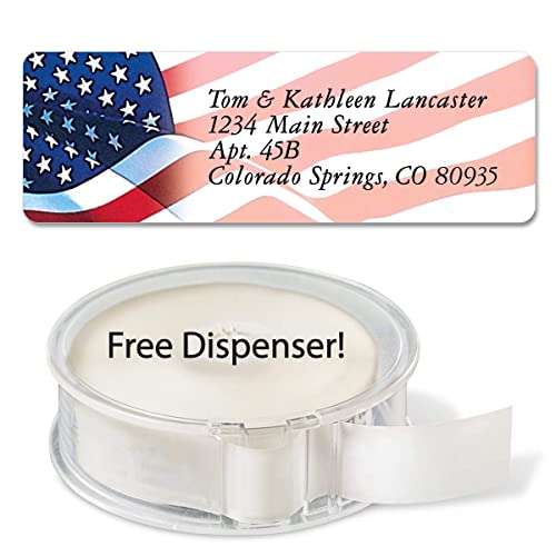 American Glory Patriotic Rolled Personalized Return Address Mailing Labels With Dispenser, Set Of 500, Small ¾ X 2½ Inch Size, Custom Self-Adhesive Sticker Roll, By Colorful Images #TOP3