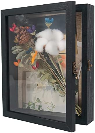 GraduationMall 8x10 Shadow Box Frame Solid Wood Glass Door Display Case with Linen Back and 6 Stick Pins,1.5 inches Interior Depth,Ideal for Memorabilia Pictures Flowers Medals Tickets