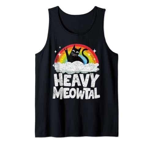 Funny Heavy Metal Art Cat Retro Rainbow Cats Heavy Meowtal Tank Top