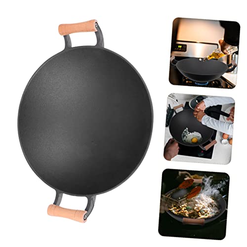 Wok de hierro fundido con mango de madera y base redonda miniatura 6