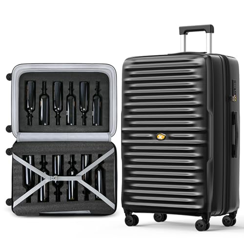 ZWDMAER 12 Bottle Wine Suitcase, Portable Business Wine Luggage with TSA Lock, Travel Case with Silent Spinner Wheels and Multi-Stage Aluminum Alloy Rod, Suitable for Air Travel (Black)