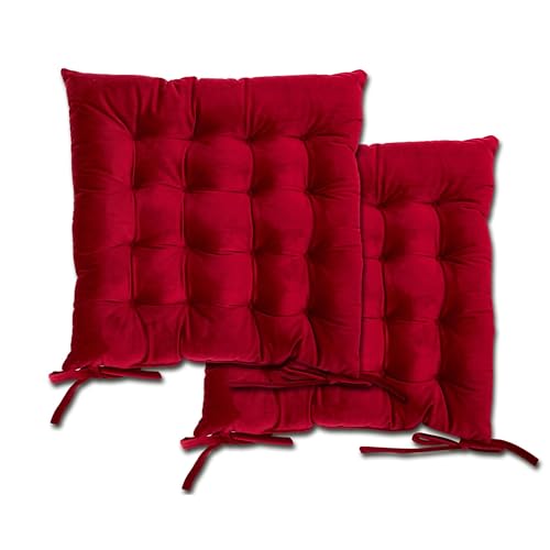 Image of Emma Barclay Velvet Holland Luxury Seat Pad in Red - 16x16 (40x40cm)