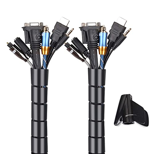 MOSOTECH ケーブル まとめる 配線隠し (内径28mm、内径22mm) 長さ2x1.5m ケーブルカバー、犬と猫によるコード噛み切り対策用 整理収納スパイラルチューブ、ワイヤーガイドクリップ1個付き、調節できる家庭と会社用 、パソコン・テレビ オフィス用 2パック(黒) MOSOTECH ケーブル まとめる 配線隠し (内径28mm、内径22mm) 長さ2x1.5m ケーブルカバー、犬と猫によるコード噛み切り対策用 整理収納スパイラルチューブ、ワイヤーガイドクリップ1個付き、調節できる家庭と会社用 、パソコン・テレビ オフィス用 2パック(黒)