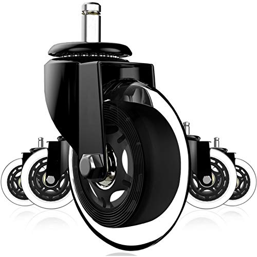 TEKEFT Lot de 5 roulettes de bureau de 7,6 cm, silencieuses et sûres pour planchers en bois dur, stratifiés, tapis et carrelage, tige de 11 x 22 mm (noir) Cover