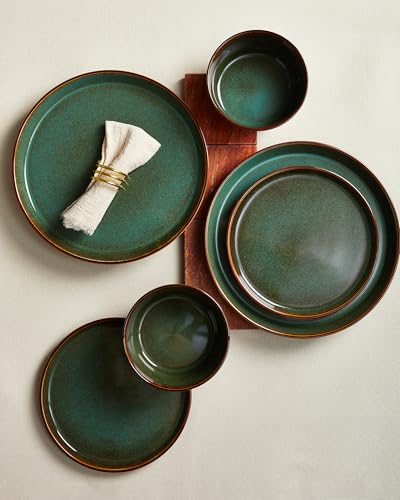 Image of Ceramic Plates and Bowls Sets for 8, 24pcs Dinnerware Sets, Dish Set | Reactive Glaze Stoneware Dishes Set, Microwave & Dishwasher Safe, Scratch Resistant, Easy Cleaning Dishware sets, Brown Green
