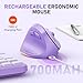MEETION Left-Handed Mouse, Ergonomic Mouse Wireless Vertical Mouse, RGB Rechargeable Mice for Bluetooth(5.2 + 3.0) & USB-A with Type-c Adapter 4 Adjustable DPI for Mac/Windows/PC/Tablet/iPad Purple