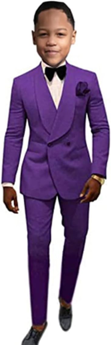 Mi Bo Tong Boys Double Breasted Floral Tuxedo 2 PC Shawl Lapel Formal Suit
