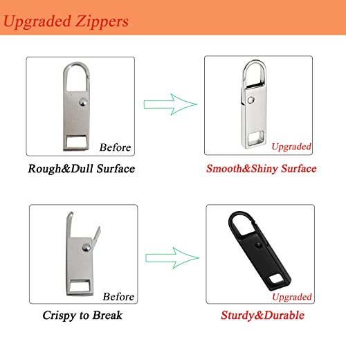 Urmspst Zipper Pull Replacement (Upgraded), 12 Pcs Detachable Zipper Pull Tabs for Luggage Clothing Jackets Backpacks Boots Purse Coat(2Size, 2 Color Black, Silver) - Thumbnail 3
