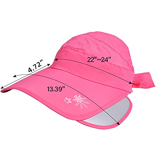 Peicees Wide Brim Visor Hat For Women Golf Visor Cap Sun Protection Hat For Beach Garden Tennis Running Sunshade Hat Rose Red #TOP3