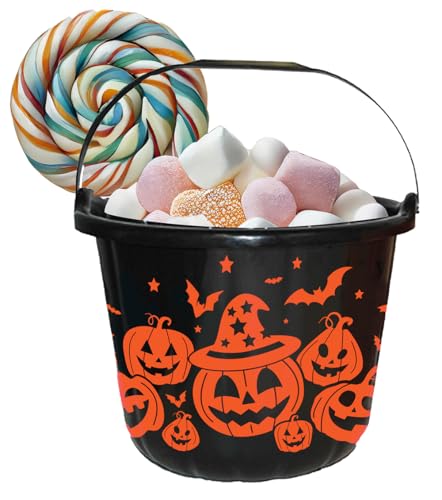 FIESTAS GUIRCA | Cesto de abóbora (18 x 16 cm) - balde para truque ou tratamento e decoração de festas de Halloween - ideal para crianças e adultos - preto e laranja
