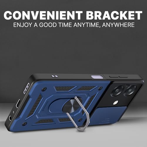 Image of Pikkme D10 Tough Armor Bumper Case | 360 Protection Case | Sliding Camera Shield Cover & Ring Holder Stand Back Cover for Oppo A3x 5G / A3x 4G / A3 5G (Blue)