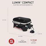 Weber Lumin Compact Przenośny Kompaktowy Grill Elektryczny, do 315 °C, z Termometrem w Pokrywie, Ruszty z Emaliowanego Żeliwa, Powierzchnia Grillowania 43 X 32 cm, Czarny (1502044)