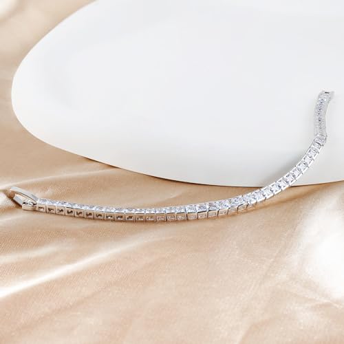 Mofeijewel 14K Gold Plated Cz Tennis Bracelet For Women And Men Classic Princess-Cut Simulated Diamond Bracelet Size 7.5 Inch thumb #3