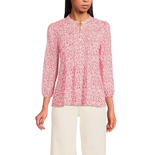 Lands' End Women's Lightweight Jersey Button Pintuck Top