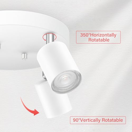 BoostArea LED 4 Light Track Lighting Kit, LED Track Lighting Fixtures, White Round Ceiling Spot Lighting, Flexibly Rotatable Light Head for Kitchen, Living Room, Bedroom, GU10 Bulb Not Included - Thumbnail 2