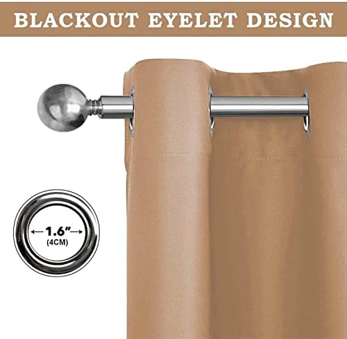 Aspire Homeware Blackout Curtains for Bedroom - Eyelet Beige Curtains for Living Room Thermal Insulated Super Soft 46 x 54 inch Drop Short Kitchen Curtain with Tiebacks, 2 Panels