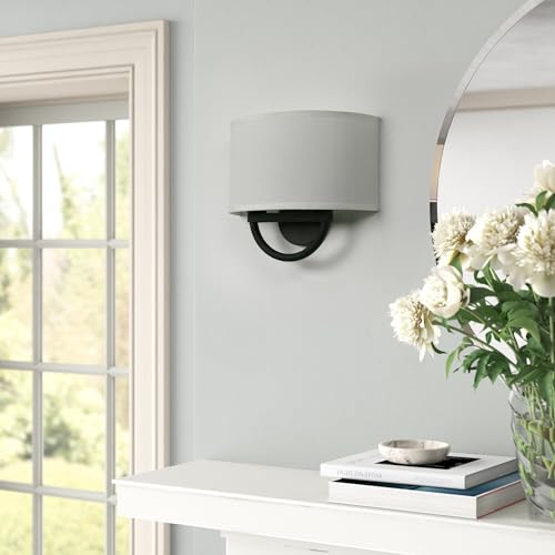 Image of Industrial 2-Lights Wall Sconce Fixture with White Fabric Shade, Double Arm Wall Light Lamps Decor for Hallway Bedroom Living Room Bathroom Stairway