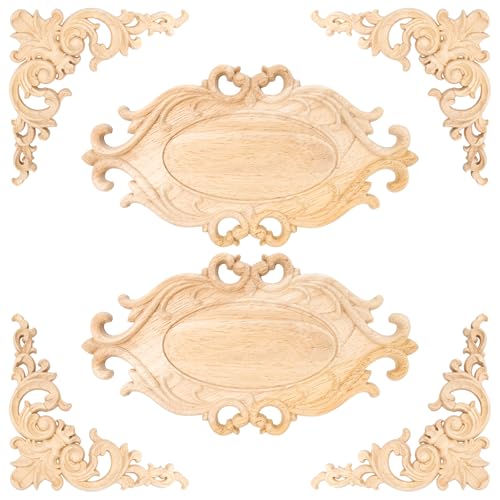 Imballaggio: Include 6 pezzi di fregi in legno decorativi per mobili, 2 pezzi di fregi in legno per mobili con dimensioni di 26 * 15 cm, 4 pezzi di fregi in legno angolari con dimensioni di 12 * 12 cm