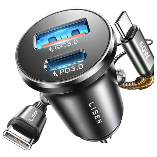 LISEN Cargador Coche Carga Rápida 54W +60W C-C Cable, Cargador Coche USB C Movil Coche con Toma USB 12V Mechero Coche Accesorios para iPhone 16 15 Pro MAX 13 12 14 Samsung Galaxy S24 S23 S22 iPad Mini