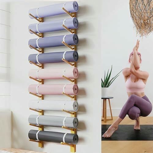 LYJYUJIE 9 Level Yoga Sterilla Support For Wall Assembly, Support For Solid Wood Foam Rollers, Decorative Storage Organizer For Exercise Mats ~/