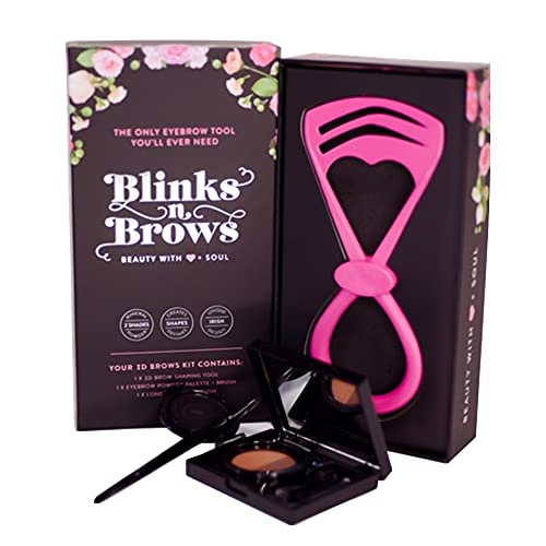 Blinks n Brows Eyebrow Shaping Kit for Women - Reusable Brow Shaper Tool & Makeup Set - Includes Easy-to-Use Eyebrow Stencil - Duo Eyebrow Powders - Mini Brush & Long Brush