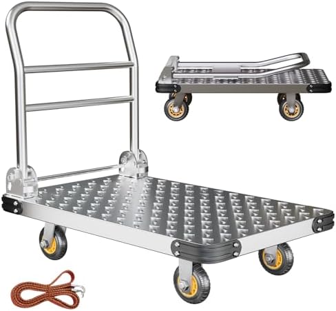 Noliven Foldable Platform Truck 36 x 24in, Heavy Duty Platform Truck Flat Cart Hand Trucks, 2000Lbs Steel Push Dolly Cart with 6'' 360 Degree Swivel Wheels