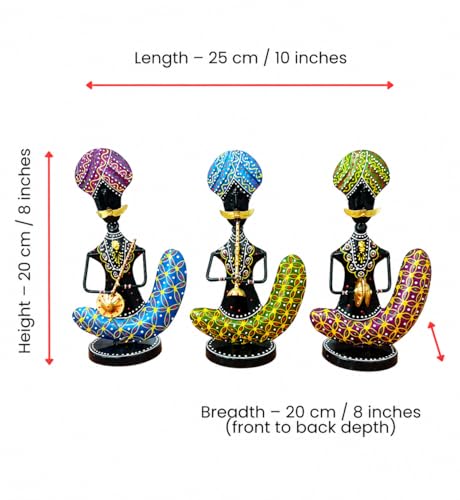 Image of Rajasthani Chaudhary Musician Figurines Set of 3 Handcrafted Traditional Indian Art Showpiece | Decorative Table Decor for Home, Living Room, Office & Shelf Styling