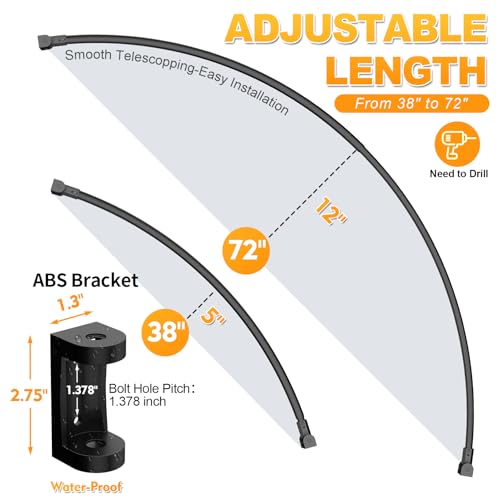 Curved Shower Curtain Rod For Bathroom 38-72 Inches, Adjustable Length, Curved Shower Rod, 0.9MM thickness, Round Shower Curtain Rods, Rotate Bracket For Large Shower Space, Need Drilling, Matte Black