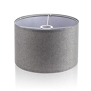 LgowithU Abat-jour en tissu, abat-jour à tambour moyen pour lampe de table, lampe murale, lampe de chevet et lampadaire, lin naturel, couverture rigide fabriquée à la main, 13″ x 13″ x 8″ (gris)