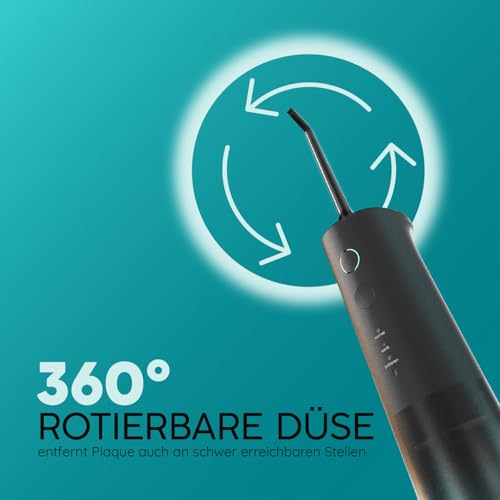 happybrush Munddusche Set Kabellos Elektrischer Zahnreiniger inkl. Refill 3 Wochen Power Akku 360° Rotierbaren Düsen I effektive Reinigung der Zahnzwischenräume, Water Flosser Black/Mint – Bild 3