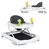 COSTWAY Andador Portátil para Niños, Andador Plegable para Niños y Bebés con 3 Alturas Regulables, Ruedas Giratorias a 360°, Animal Juguete Removible, Música y Luces, Ideal Niños 6-18 Meses (gris)