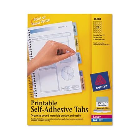Amazon.com : Avery 16281 Printable Repositionable Plastic Tabs, 1-1/4 X ...