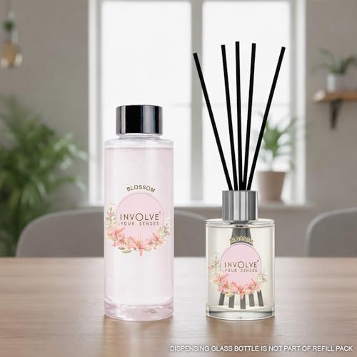 Image of Involve Blossom Reed Diffuser Refill with Free 10 Reed Sticks - 120 ml | Long-Lasting Home Aroma Diffuser for Living Room, Bedroom & Gifting | Home Decor | Home Fragrance | Diffuser for Home