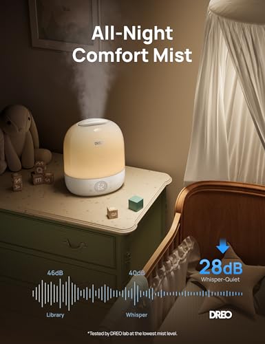 Image of DREO Humidifiers for Bedroom - 30H Max Runtime & RGB Night Light & Sleep Trainer, Ultra Quiet 28dB Cool Mist Humidifier, Top Fill Smart Air Humidifier for Plants, Perfect for Baby & Nursery, HM409S