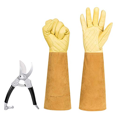 Thorn Proof Rose Pruning Gardening Gloves with Tree Trimmer, Pruning Shears, Trimming Protective
