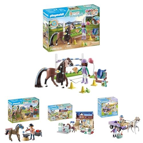PLAYMOBIL | Promo Pack Bundle | Horses of Waterfall - Zoe & Blaze mit Turnierparcours & Hufschmied Ben & Achilles & Reittherapie & Tierarztpraxis & Ponykutsche |