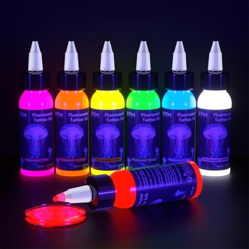 Tattoo Ink Set 7-Color Fluorescent Ink 30ml with High Color Saturation and Easy Coloring Providing Unlimited Possibilities for Tattoo Creation (Includes a UV Torch) - Thumbnail 5