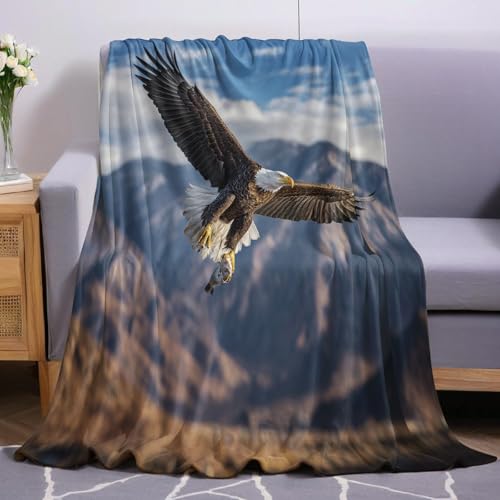 Blau Kuscheldecke Flauschig 80 x 120 cm Tier Fliegender Adler Druck Mikrofaser Weich Warm Fleecedecke Sofadecke Couchdecke Wohndecke Bettdecke Tagesdecke