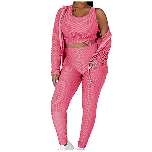 Conjunto feminino de ioga de três peças com capuz e zíper suéter elástico conjunto de calças para io