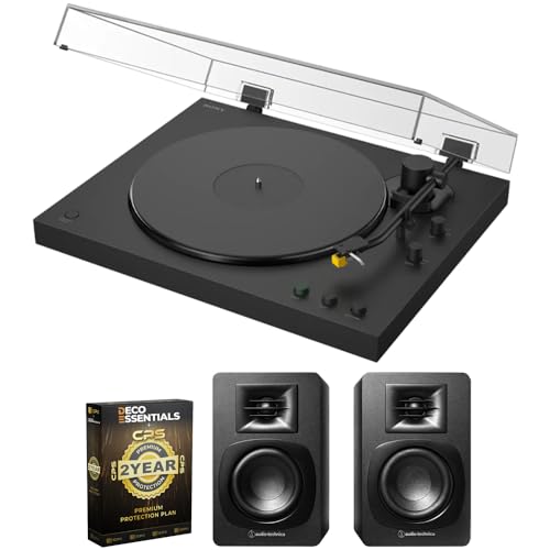 Image of Sony PS-LX5BT Full Auto Playback Premium Turntable with Bluetooth Connectivity Bundle with Audio-Technica AT-SP3X Bookshelf Speakers and Deco Essentials CPS Exclusive 2 YR Protection Pack