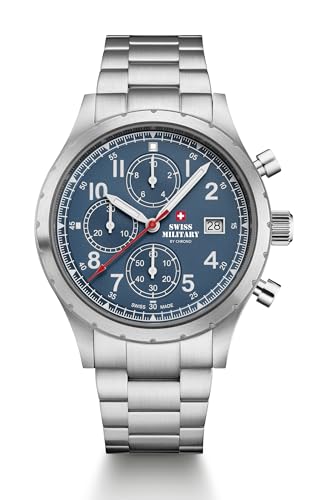Montre chronographe pour homme Swiss Military bracelet acier quartz argenté