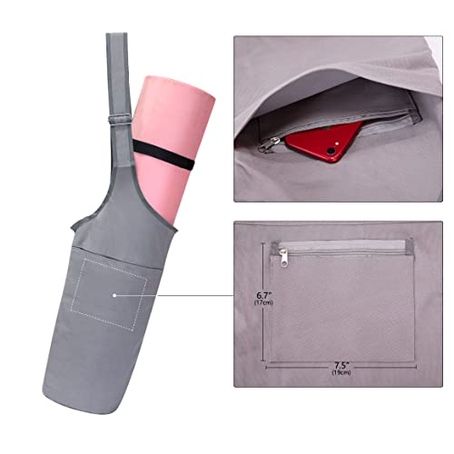 Yoga Mat Bag, Ginsco Yoga Mat Bag Carrier with Adjustable Wide Shoulder Strap, Long Tote Large Side Pocket and Zipper Pocket Fits Most Size Mats Yoga Accessories with 2 PCS Elastic Yoga Mat Strap for
