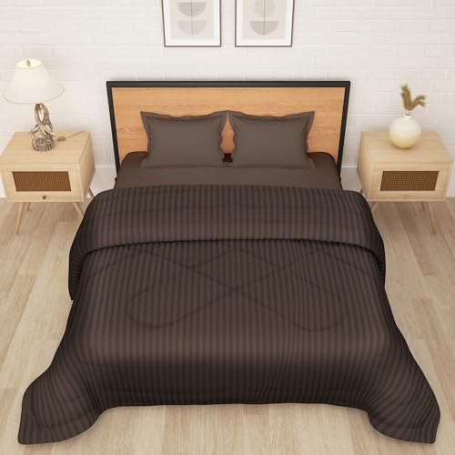Image of Double Bed Comforter 180 GSM (220x250 CM) | Reversible Comforter Set Double Bed | AC Comforter Double Bed Cotton | All Season Comforter Double Bed Set | Quilt Blanket - Brown