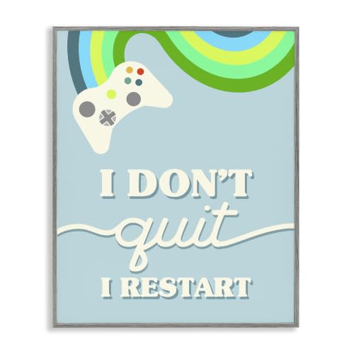 Video Game Restart Humor Striped Quote, 16 x 20 Inch Framed Giclée Print